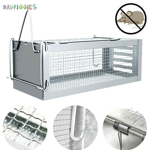 BadPiggies 12" Rat Mouse Trap Cage, Small Animal Pest Humane Live Cage Chipmunk Vole Hamster Rodent Trap for Indoor & Outdoor