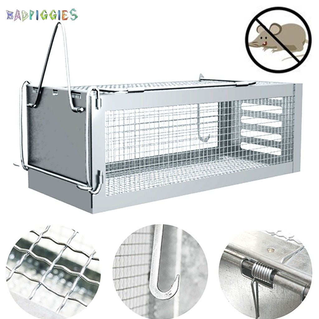 BadPiggies 12" Rat Mouse Trap Cage, Small Animal Pest Humane Live Cage Chipmunk Vole Hamster Rodent Trap for Indoor & Outdoor