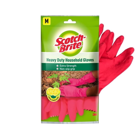 Scotch-Brite Rubber Heavy Duty Hand gloves for Dishwashing, gardening, kitchen cleaning ( Inner cotton lining for comfort), 2 Pair