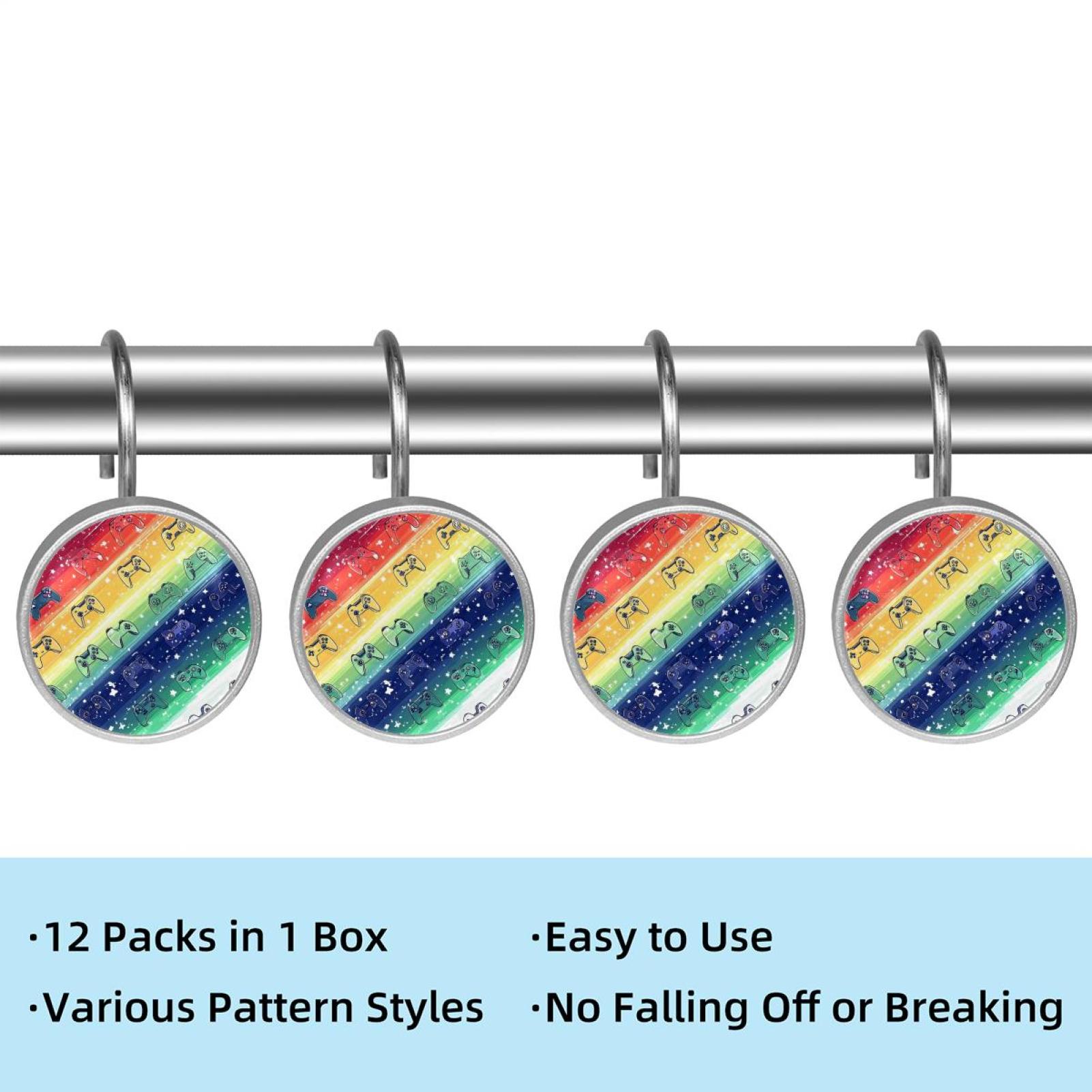 HemaKayy 12 Pcs Shower Curtain Hooks Bathroom Decorative Accessories Rainbow Bar Game Console