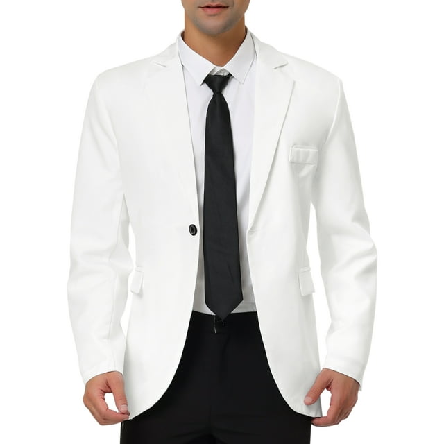 INSPIRE CHIC Men's Coat Slim Fit Blazer Single Breasted One Button Formal Coat M White