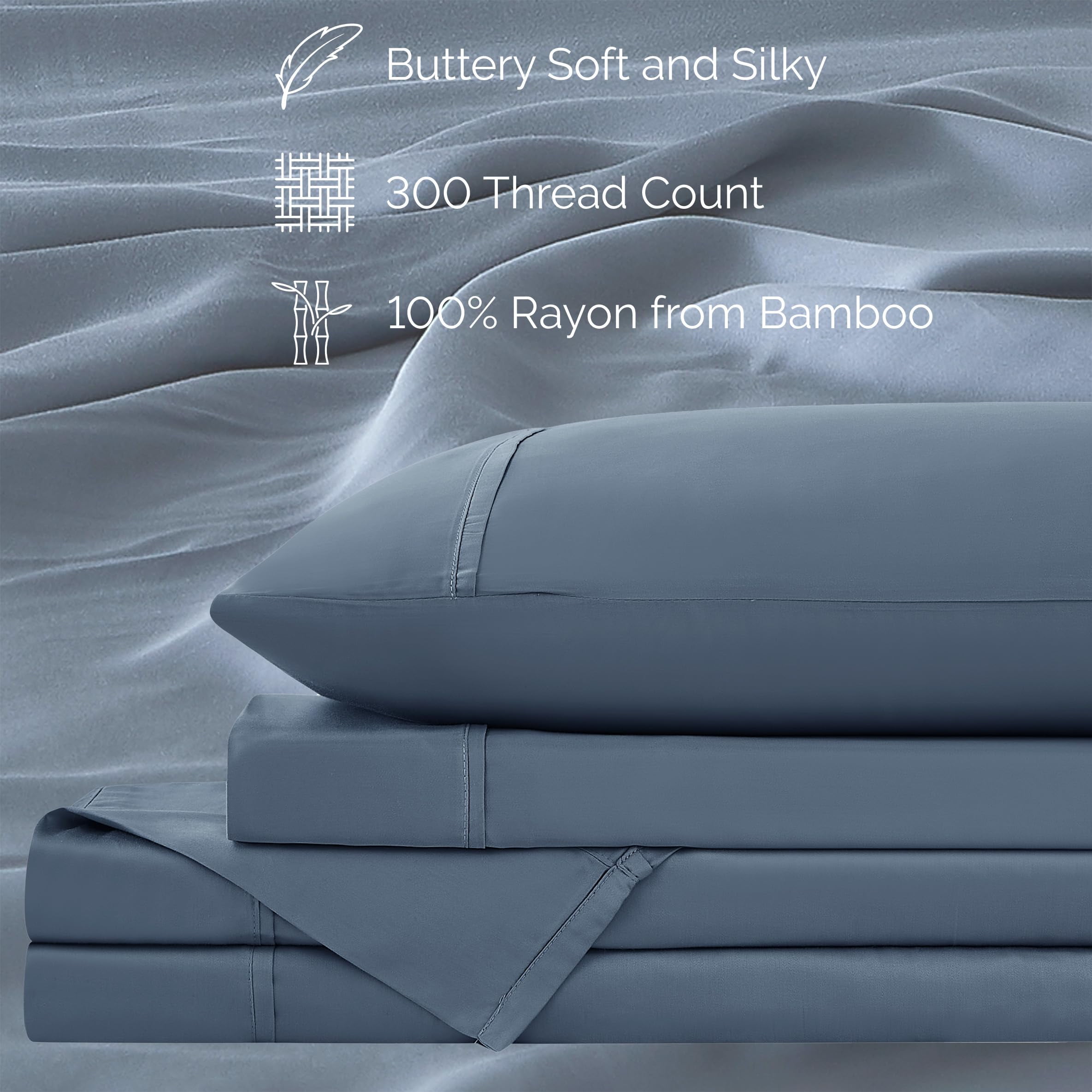 Southshore Fine Living, Inc. Deep Pocket Queen Sheet Set, Rayon Derived from Bamboo, Steel Blue
