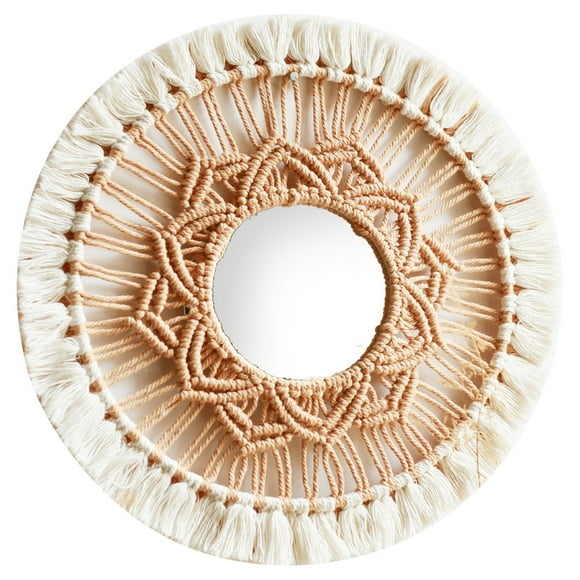 Espejo colgante de pared Sunnimix bohemio con flecos de Macramé decorativo Blanco