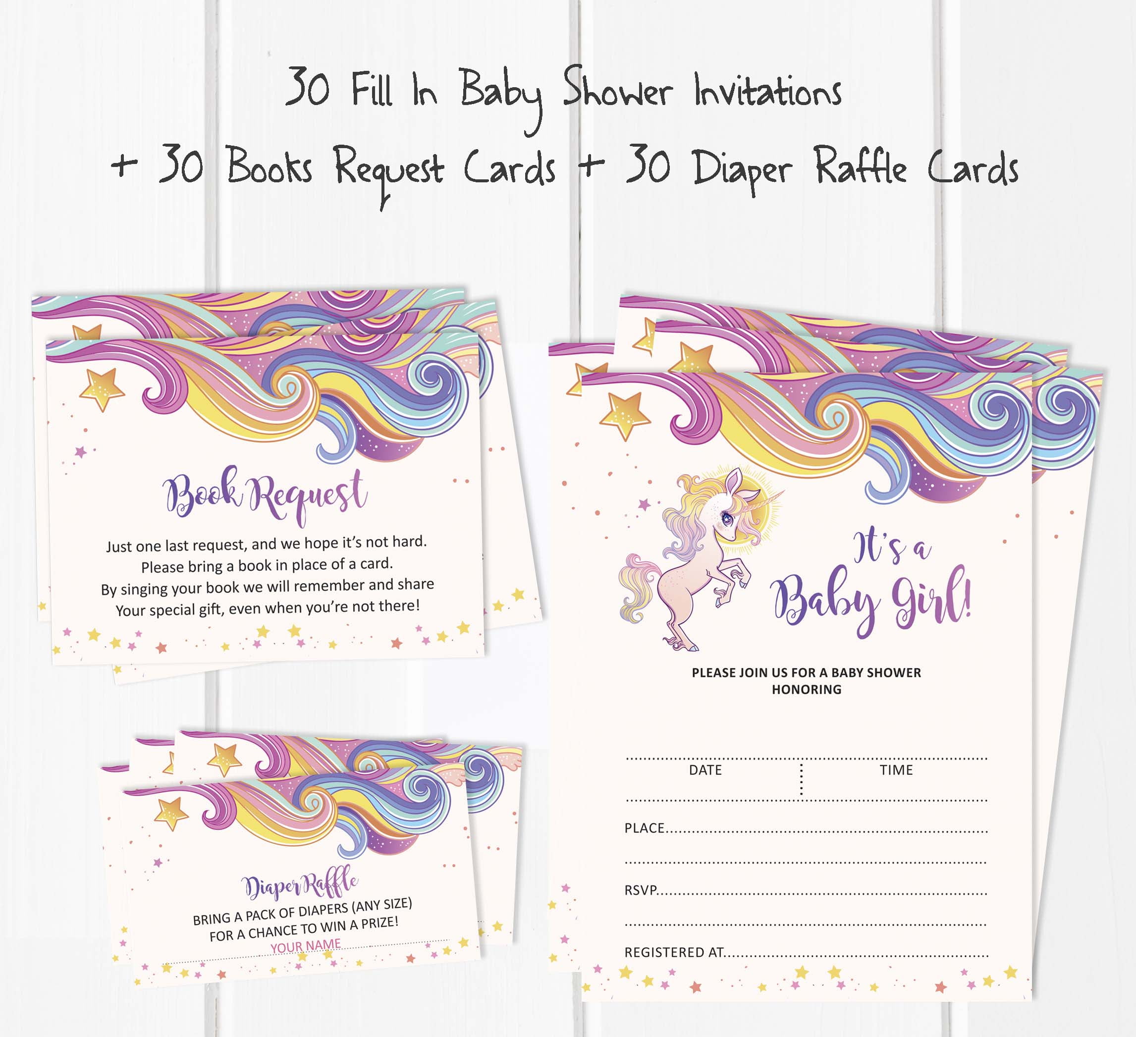 Inkdotpot Set Of 30Unicorn Baby Shower Invitations-Diaper Raffle Tickets And Baby Shower Book Request Cards Jungle Animals Invites Its A Boy Its A Girl