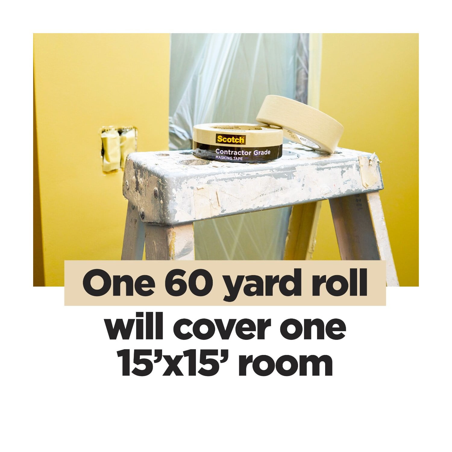 Scotch Contractor Grade Masking Tape, 1.41 in x 60.1 yd, Tan, 6 Rolls