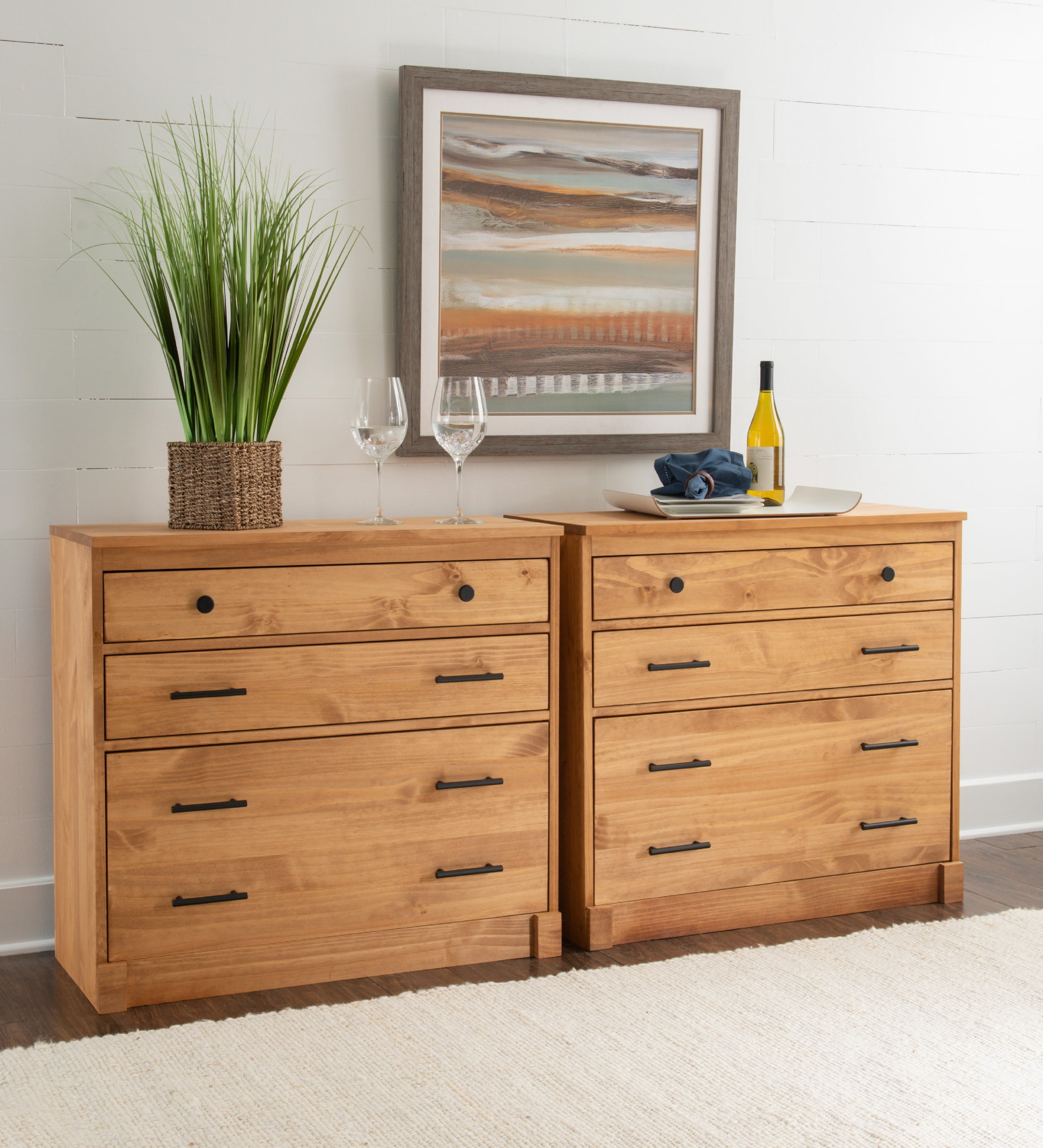 Linon Vikki 3-Drawer Bookcase Chest, Rustic Honey