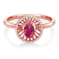 thumbnail image 2 of Gem Stone King 18K Rose Gold Plated Silver Red Created Ruby Ring for Women (0.98 Cttw, Oval 6X4MM, Gemstone July Birthstone, Size 5), 2 of 3