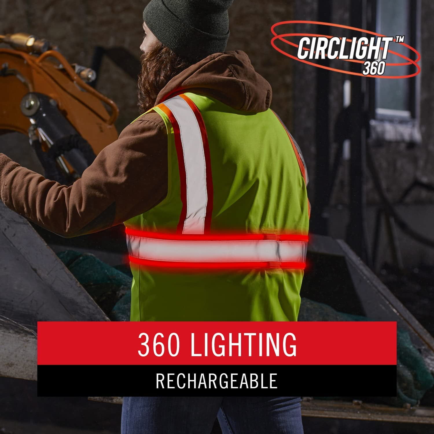 Coast SV375 High-Vis Rechargeable Lighted Safety Vest with COAST-Patented CIRCLIGHT 360 Safety Technology, 2 Large Pockets, XL