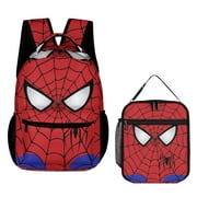 BITIGTR 2Pcs Spider-Man Backpack Set,3D Cartoon Spiderman Schoolbag with Lunch Bag Superhero Laptop Backpack For Boys Girls
