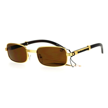 SA106 Retro Art Nouveau Vintage Style Rectangular Metal Frame Sunglasses Gold