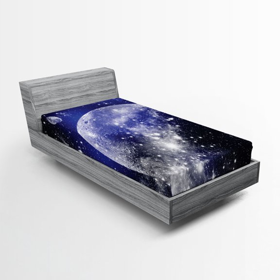 Ambesonne Galaxy Fitted Sheet, Nebula Galaxy Scenery, Twin XL Size, Blue Navy White