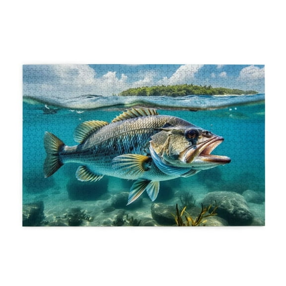 500 piece Bass Fish Jigsaw Puzzle For Adults – Vibrant Ocean Life & Tropical Island View, Challenging & Relaxing Brain Workout, Ideal Gift, Home Decor
