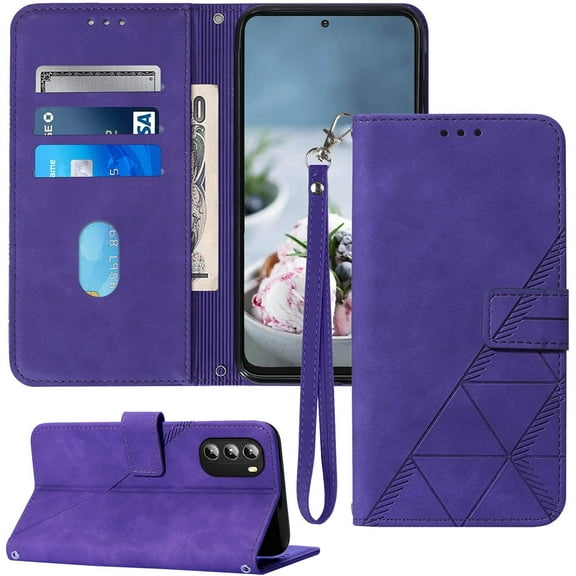 for Moto G 5G 2022 Case Wallet,[Kickstand][Wrist Strap][Card Holder Slots] TPU Interior Protective for Moto G 5G 2022 Phone Case,PU Leather Flip Cover (Purple)