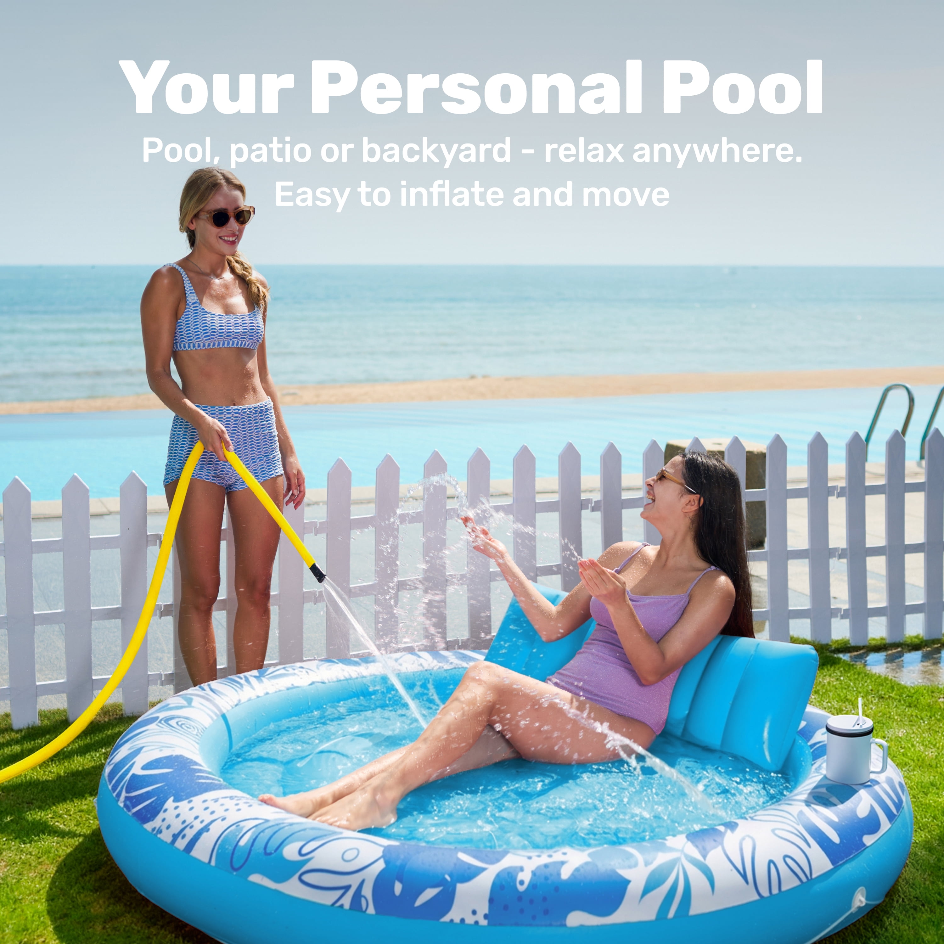 SLOOSH Inflatable Tanning Pool Lounger Float for Adults, 72" x 65" Large Suntan Tub Pool Floats Tanning Bed Blow up Pool Raft Lounge Floatie for Lake, Outdoor, Backyard, Swimming Pool