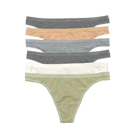 

Felina | Organic Cotton Thong for Women | 6-Pack (Birchwood X-Small)