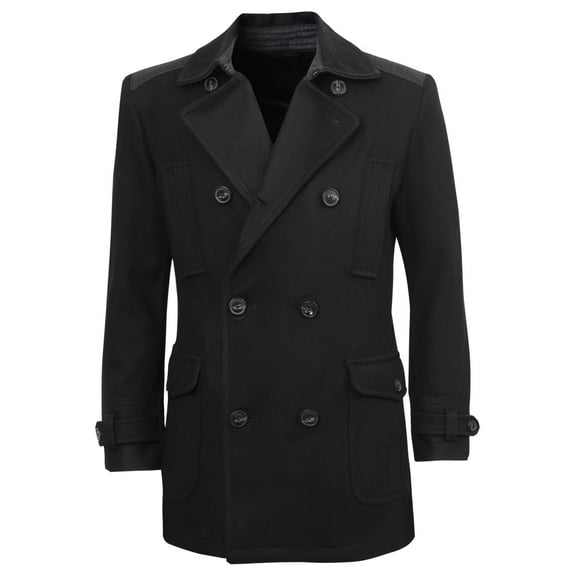 Ma Croix Mens Wool-Blend Double Breasted Car Coat Warm Winter Pea Jacket