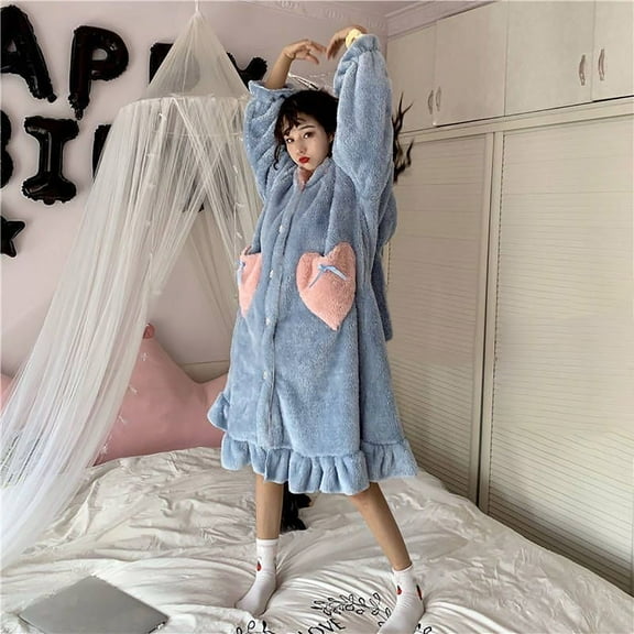 Hauaitttt 2025 New Winter Cute Cartoon Coral Velvet Pajama Women Thick Nightgown Can Be Worn Outside The Home Wear plus Size Robes for Women 4x Robes for Women Shower Wrap Towel for Women Dressing