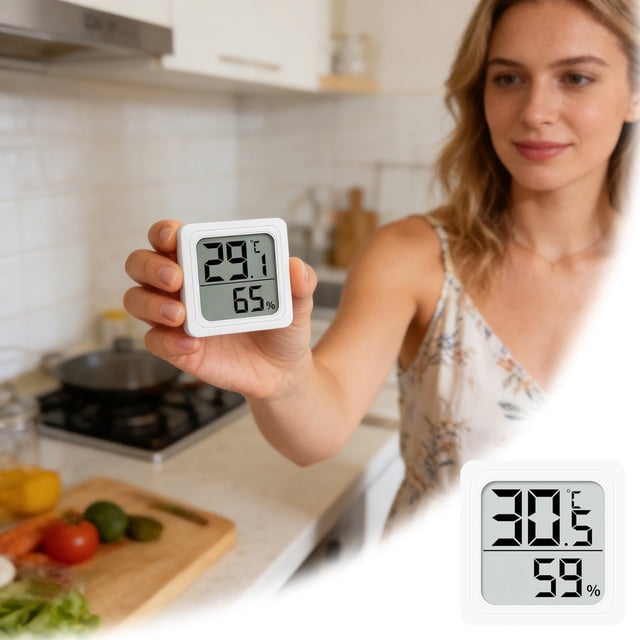 ERK Mini LCD Digital Hygrometer Digital Temp Humidity Gauge With Comfortable Display Suitable For Home Nursery (1 Pack White)