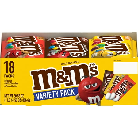 M&Ms Variety Pack Full Size Milk Chocolate Candy Bars - 18 Bars