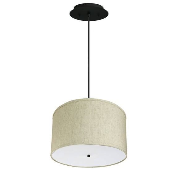 18" W 2 Light Pendant Textured Oatmeal Shade with Diffuser, Black Cord