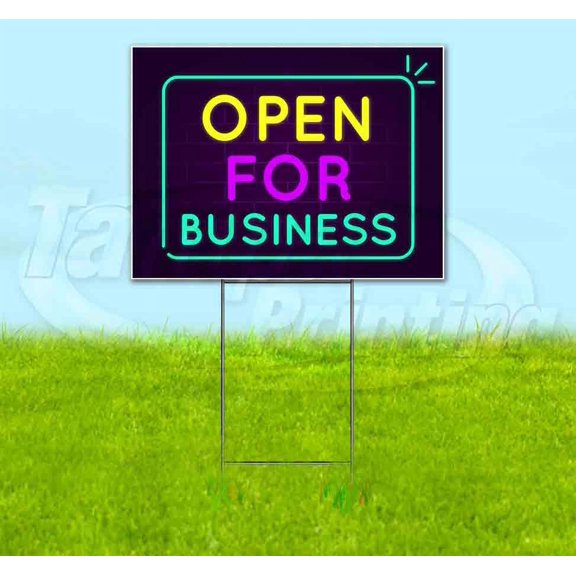 Neon Brick Open For Business (18" x 24") Yard Sign, Includes Metal Step Stake