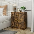 thumbnail image 2 of UHOMEPRO Nightstand, Modern 3 Drawer Nightstand, Brown Nightstand with Gold Handle, Wooden Bedside Storage Cabinet Unit for Bedroom/Small Space, 2 of 8