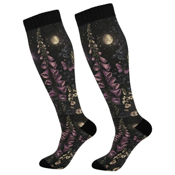 FORMRS Womens Knee High Socks Casual Long Thick Travel Daily Wear, 1 Pair, Dark Gothic Floral
