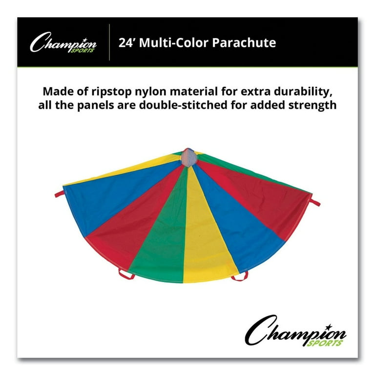 Nylon Multicolor Parachute, 24 ft dia, 20 Handles Nylon Multicolor Parachute, 24 ft dia, 20 Handles