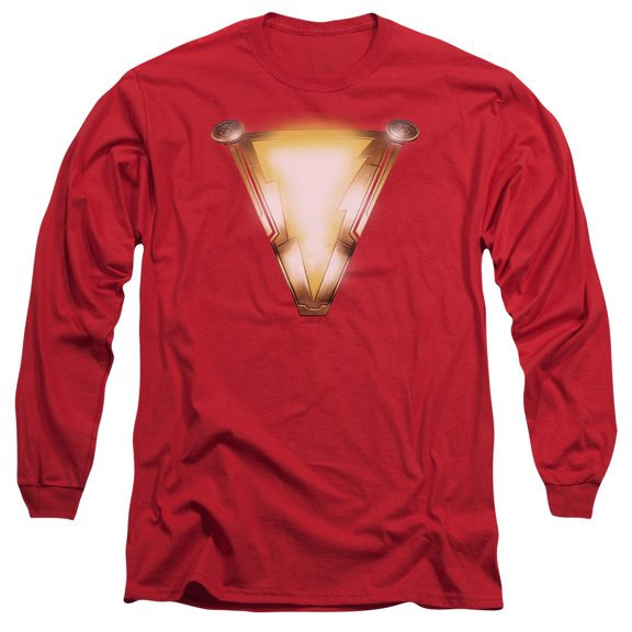Shazam Movie Bolt Long Sleeve Adult 18/1 T-Shirt Red
