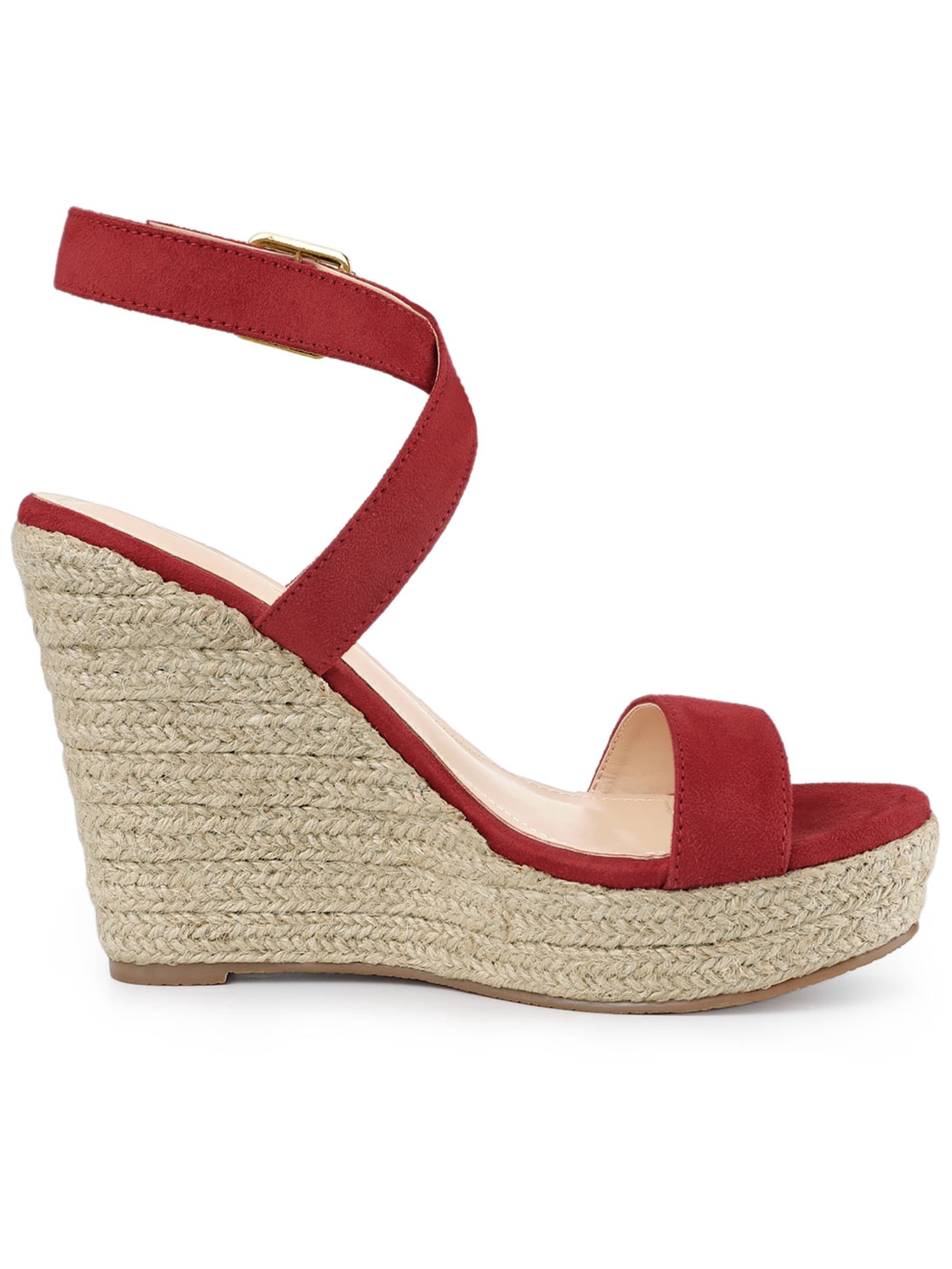 DARING DIVA Women's Slingback Crisscross Wedges Heel Espadrille Sandals Red 9