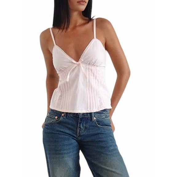 Women'S Camisole Tank Tops Spaghetti Strap Summer Sleeveless Going Out Top Pink L