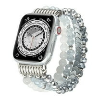 Dwitch Beaded Bracelet Compatible with Apple Watch Band 42mm 44mm 45mm 49mm, Fashion Handmade Elastic Stretch Strap for iWatch Series SE 9 8 7 6 5 4 3 2 1 Ultra 2,Silver