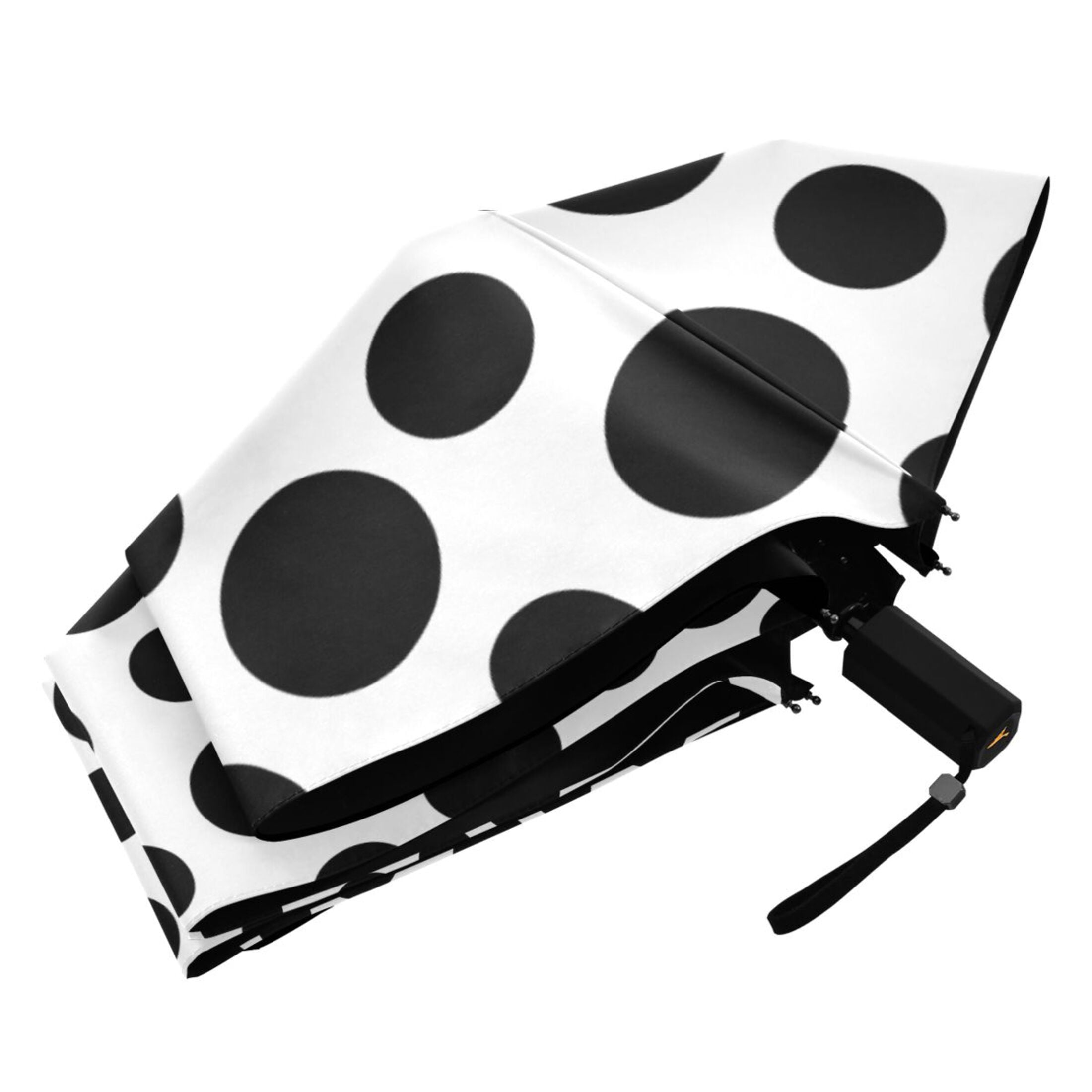 Black Polka Dots on White Compact Folding Umbrella for Rain Windproof Travel Umbrella UPF 50+ Lightweight Packable Arc Size