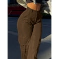 thumbnail image 4 of Lumento Cargo Pants Women's Baggy High Waist Sweatpants Y2K Multi Pockets Straight Hiking Trousers Sports Jogging Cargo Trousers Bottoms Brown L, 4 of 5