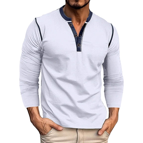 LIaqionyy Shirts for Mens Cotton Long Sleeve Casual Button T Shirt Classic Tees Pullover Work Basic Tops
