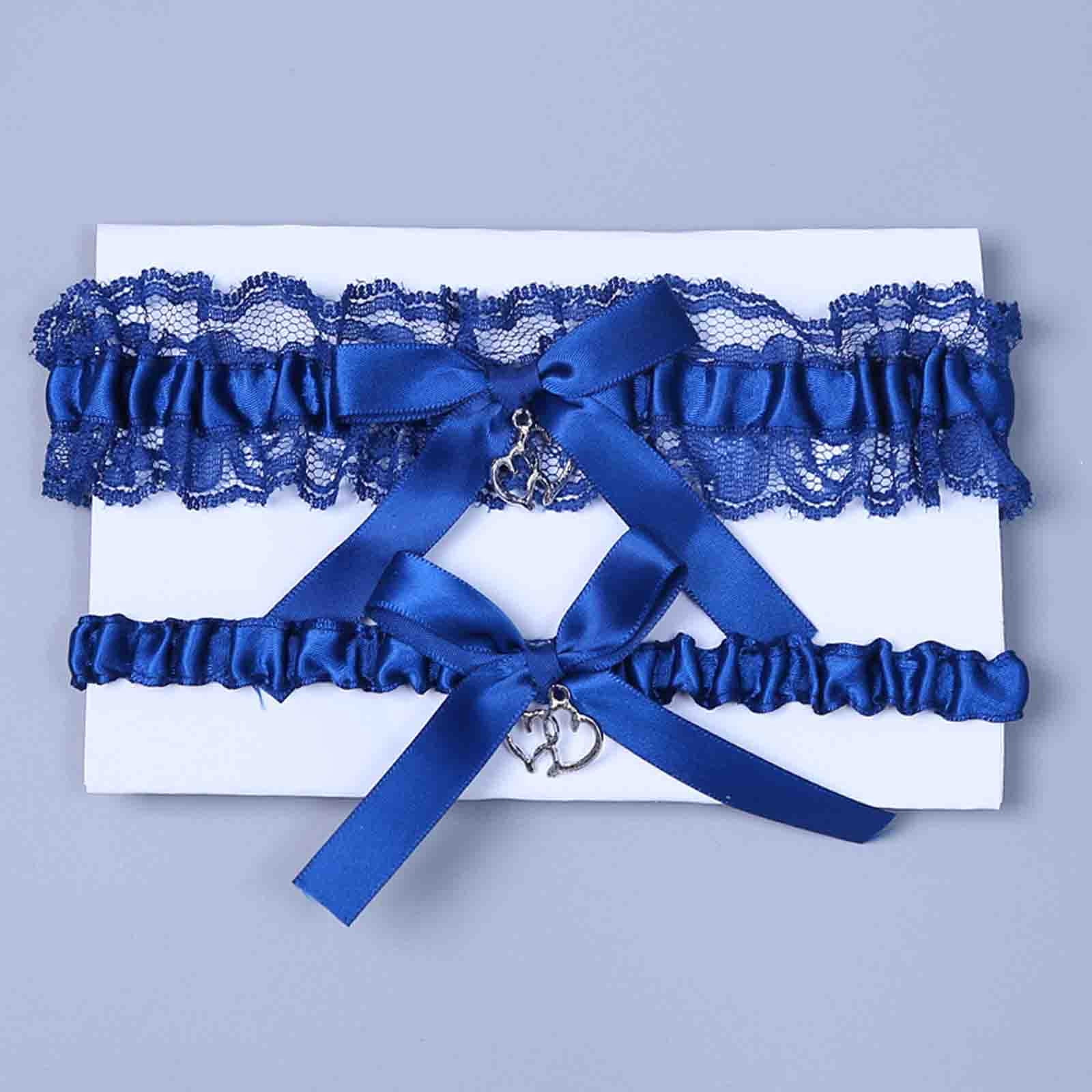 navy blue garter belt HNMKIU Elegant Lace Bridal Garter Set with Detachable Belts for Wedding Day  Accessories Blue,One Size main image 0