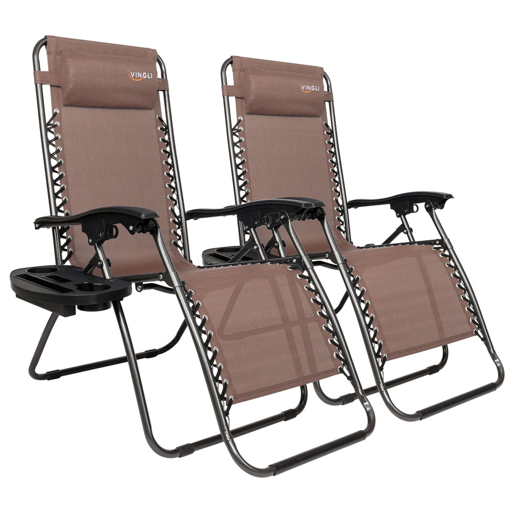 VINGLI 2 Pack Zero Gravity Chair with Pillow and Utility Tray Outdoor
