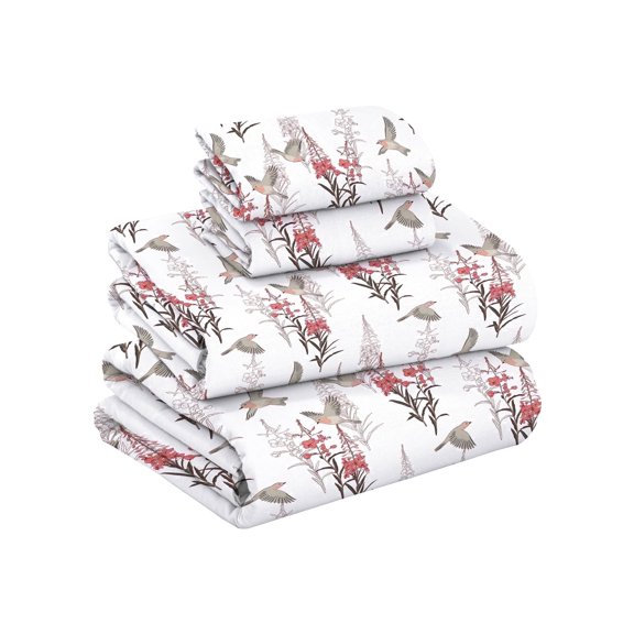 RUVANTI 100% Cotton Flannel Sheets Set - Queen - 4 Pcs - Garden Song