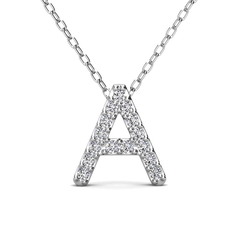 Cate & Chloe Initial Letter A Necklace, 18k White Gold photo 1