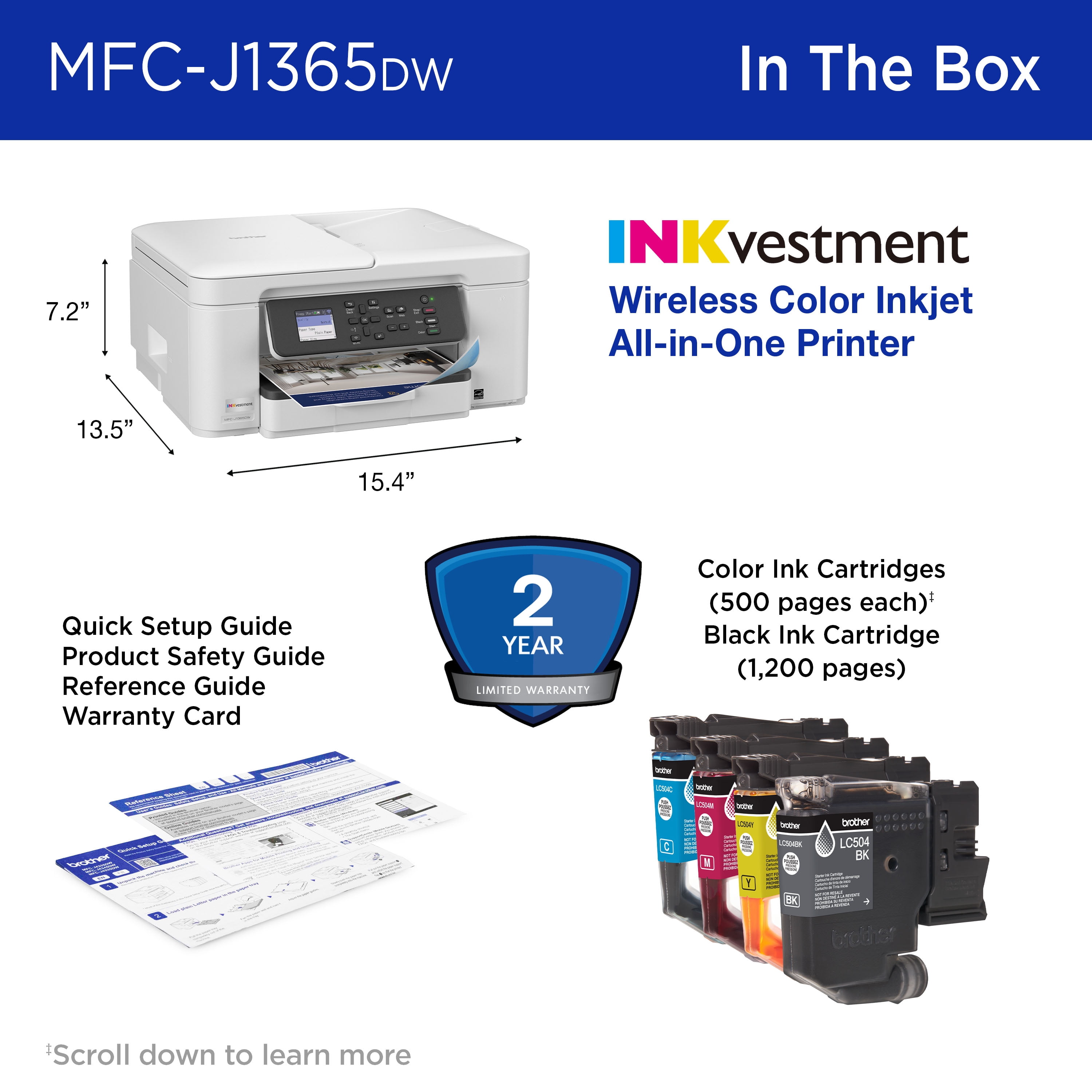 Brother INKvestment 1365 MFC-J1365DW Wireless Color Inkjet All-in-One Printer with Automatic Duplex Printing and 1.8” Color Display