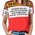 thumbnail image 1 of Warning : Gender Roles Are An Outdated And Damaging Social truct Ruffle Short Sleeve T-Shirt Women's V Neck Print T Shirt, 1 of 5
