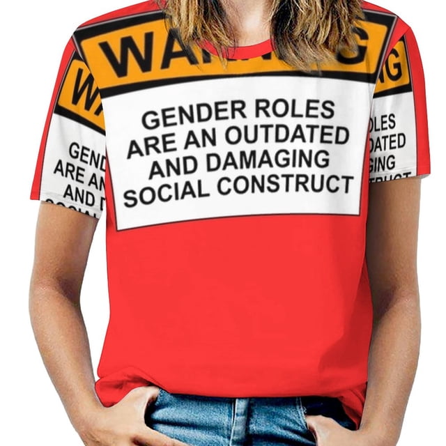 Warning : Gender Roles Are An Outdated And Damaging Social truct Ruffle Short Sleeve T-Shirt Women's V Neck Print T Shirt