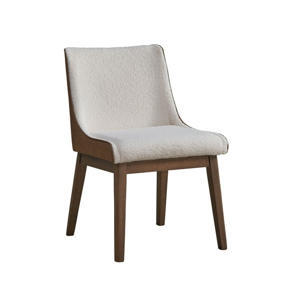 CoSoTower White Boucle, Brown Velvet & Walnut Finish Side Chair, Set of 2