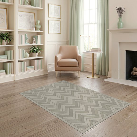 ODIKA Herringbone Vintage Interlocking Motif Minimalist Farmhouse Door for Dorm Room, Small Living Apartment, Stain Resistant Low Profile