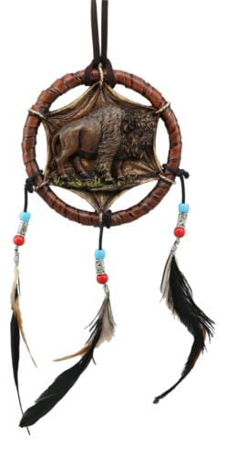 CR28 DREAMCATCHER INDIAN FEATHERS WOOD BEADS WHITE HORSE FARM 