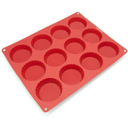Freshware 12-Cavity Tart Silicone Mold for Quiche, Pastry, Pie and Custard, CB-111RD