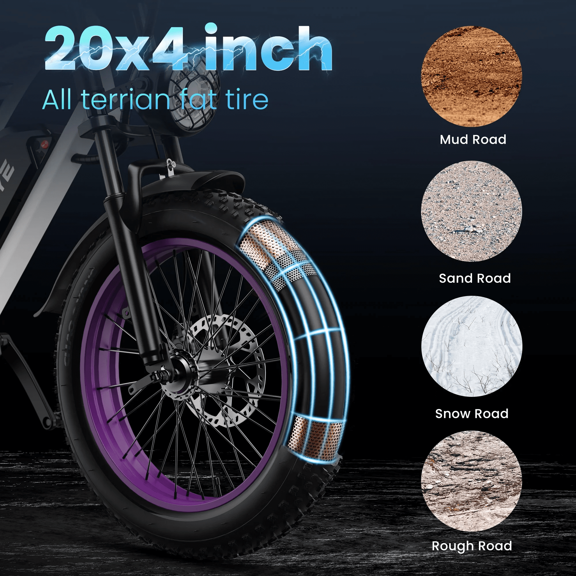 SUNTIBYE G60 Fat Tire Electric Mountain Bike for Adults 20", 1500W 7-Speed Off-road Ebike, 30MPH & 70Miles, 48V 20Ah UL2849