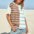 thumbnail image 4 of Women's T-Shirts 2025 New Casual Color Blocked Striped Print Shirts Summer Short Sleeve Round Neck Blouses Fashion Loose Dressy Street Pullover Tops, 4 of 9
