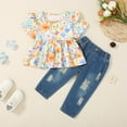 thumbnail image 2 of WISDOM Girls Clothes Outfits Cute Baby Girl Floral Short Sleeve Pant Set Flower Ruffle Top Elastic Waist Jeans Fashion Sweet Summer Set, 2 of 15