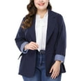 thumbnail image 6 of MODA NOVA Juniors Plus Size Stripe Cuff Notched Lapel Casual Blazer, 6 of 7
